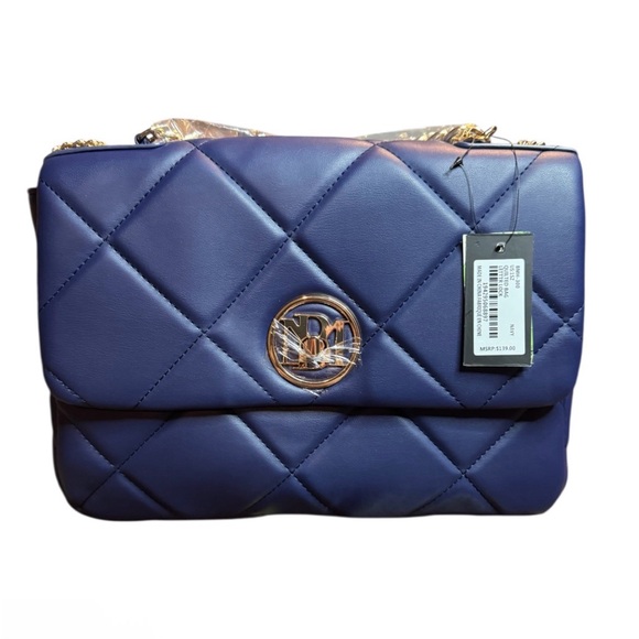 Badgley Mischka large quilted letter lock handbag in navy blue nwt